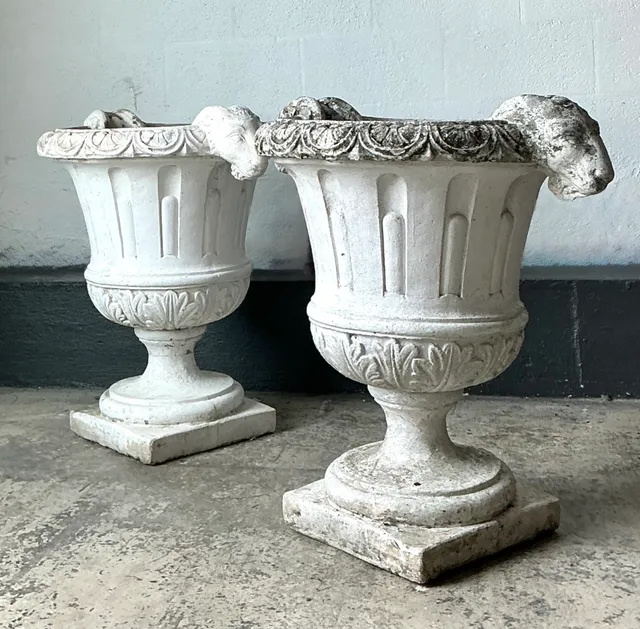 Vintage Cement Ram's Head Planters - Pair — additional photo 4