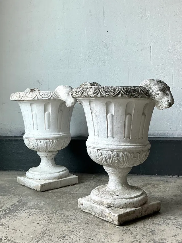 Vintage Cement Ram's Head Planters - Pair — additional photo 2