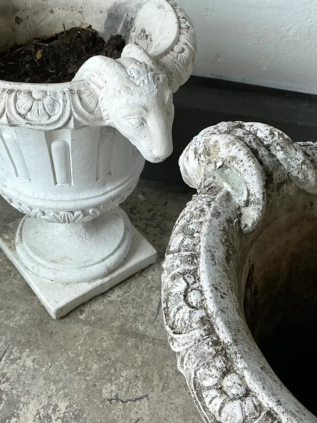 Vintage Cement Ram's Head Planters - Pair — additional photo 5