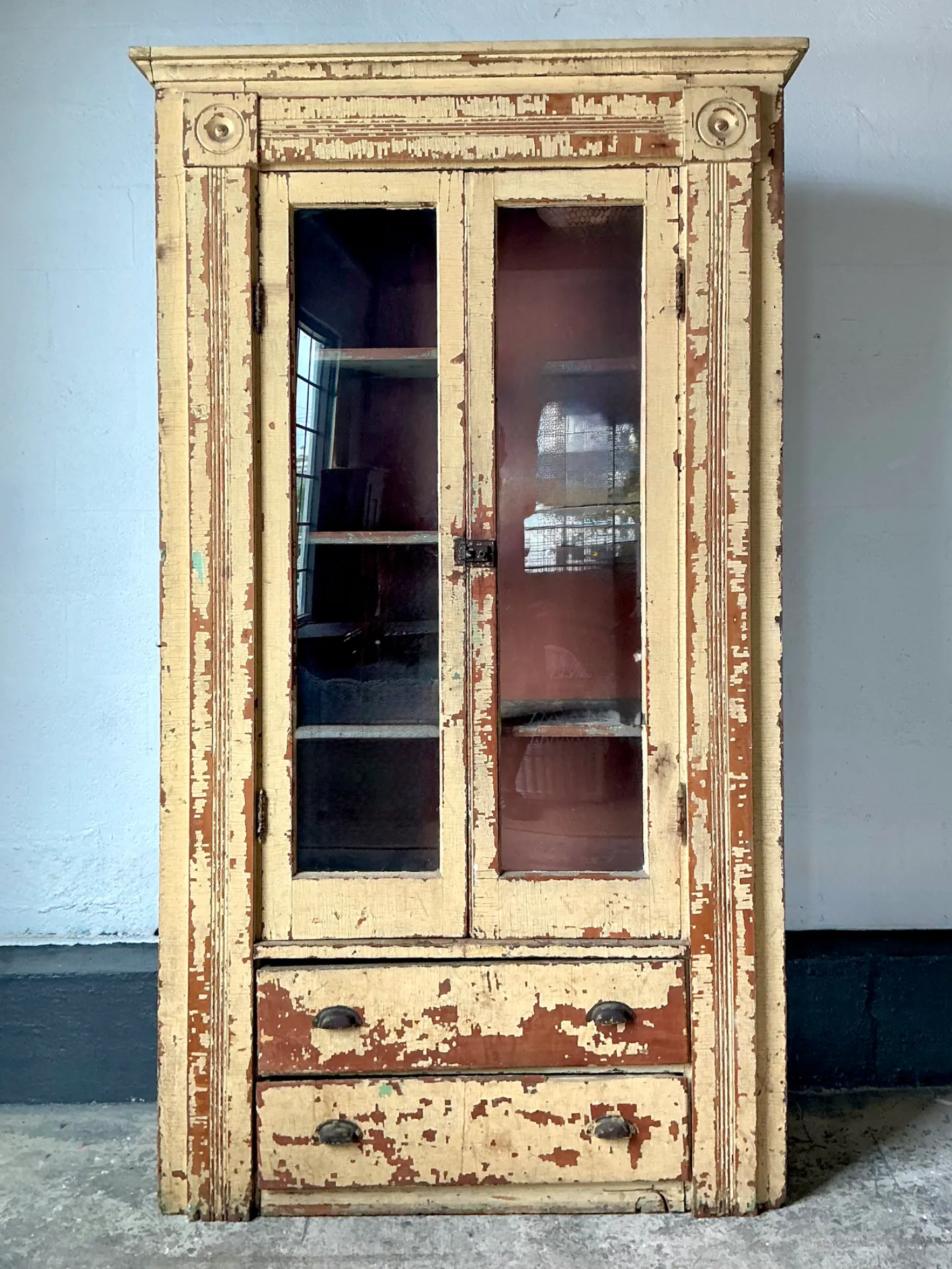 Vintage Distressed Wood and Glass Cabinet — additional photo 3
