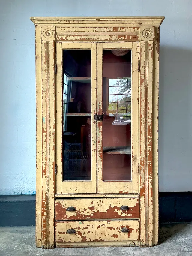 Vintage Distressed Wood and Glass Cabinet — additional photo 6