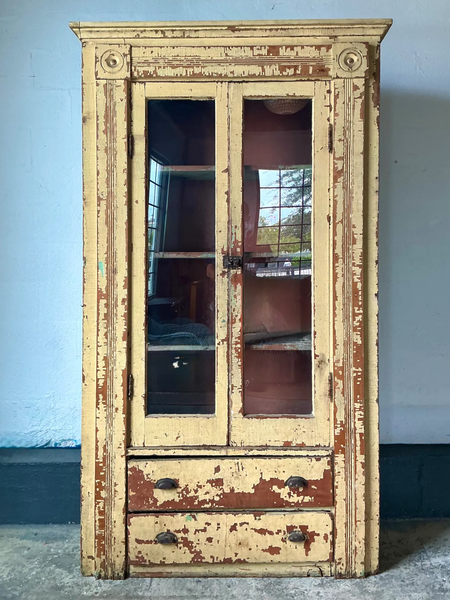 Vintage Distressed Wood and Glass Cabinet — additional photo 2