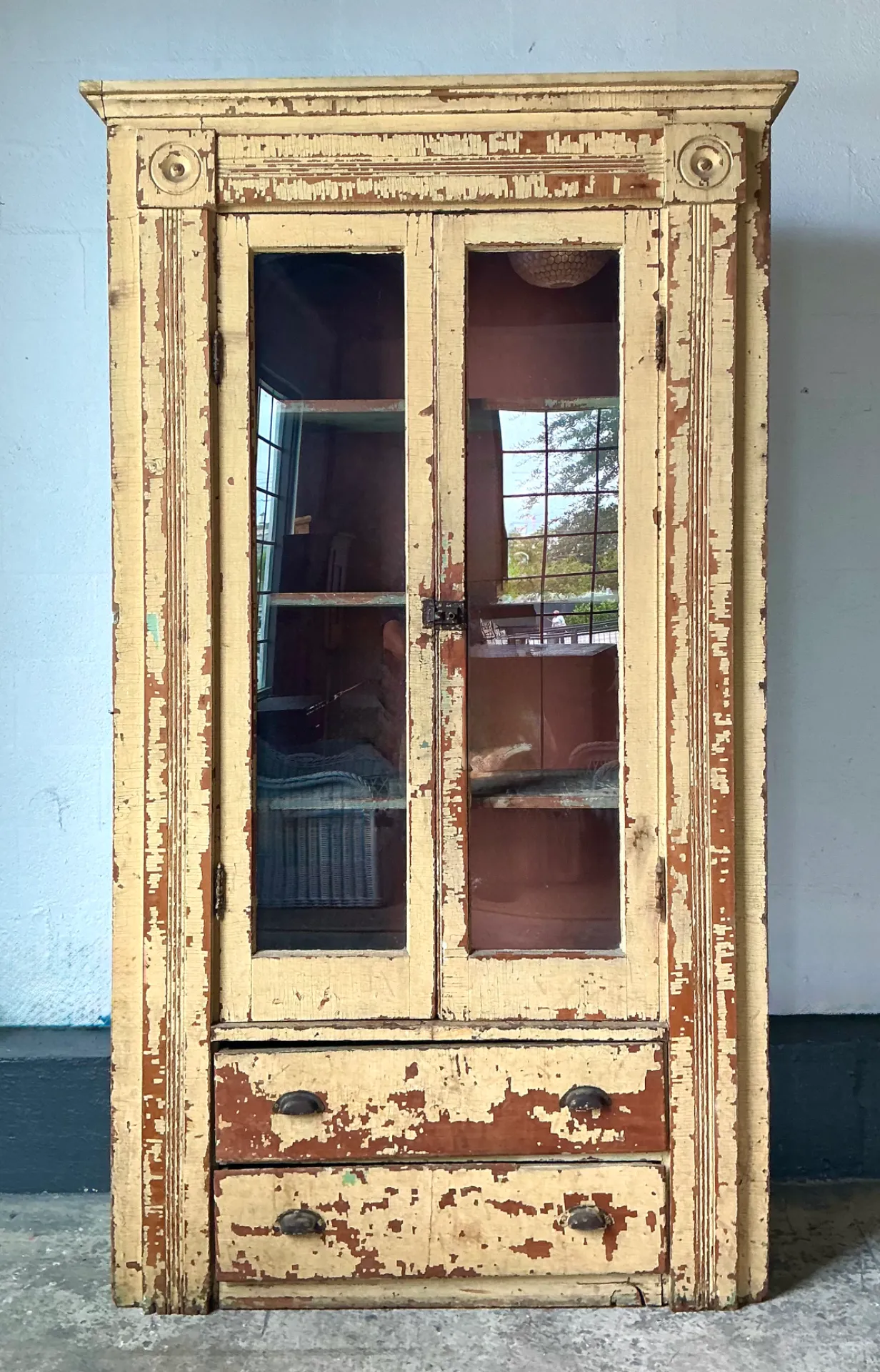 Vintage Distressed Wood and Glass Cabinet — additional photo 8
