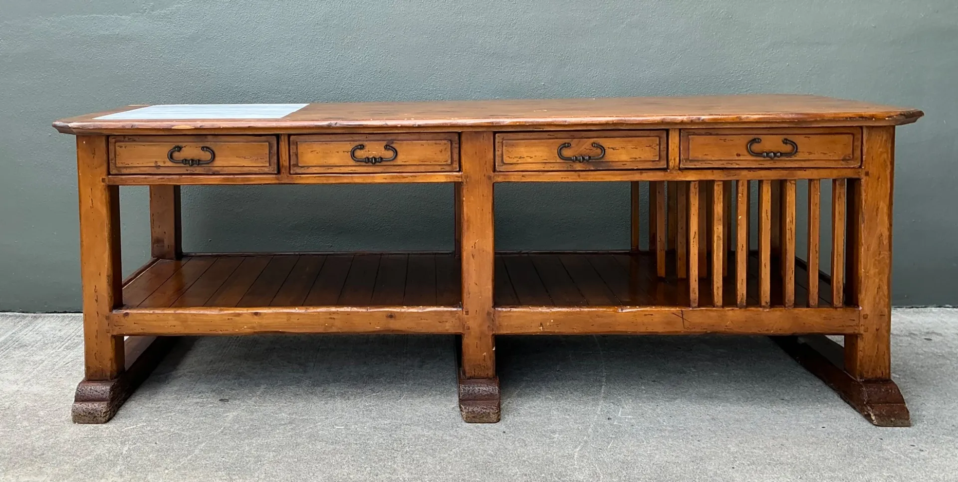 Vintage Monumental Rustic Wood and Marble Console Table — additional photo 4