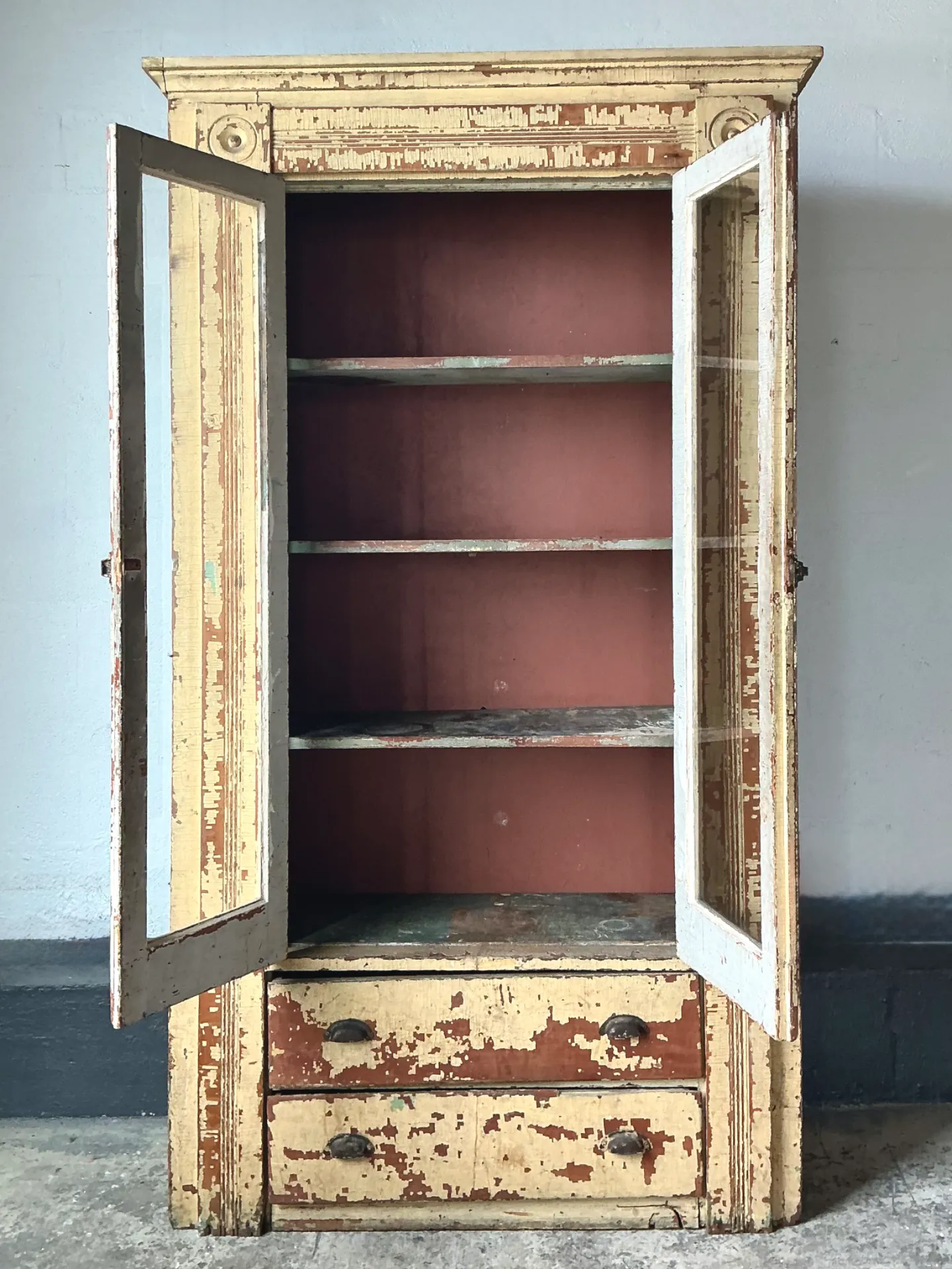 Vintage Distressed Wood and Glass Cabinet — additional photo 4