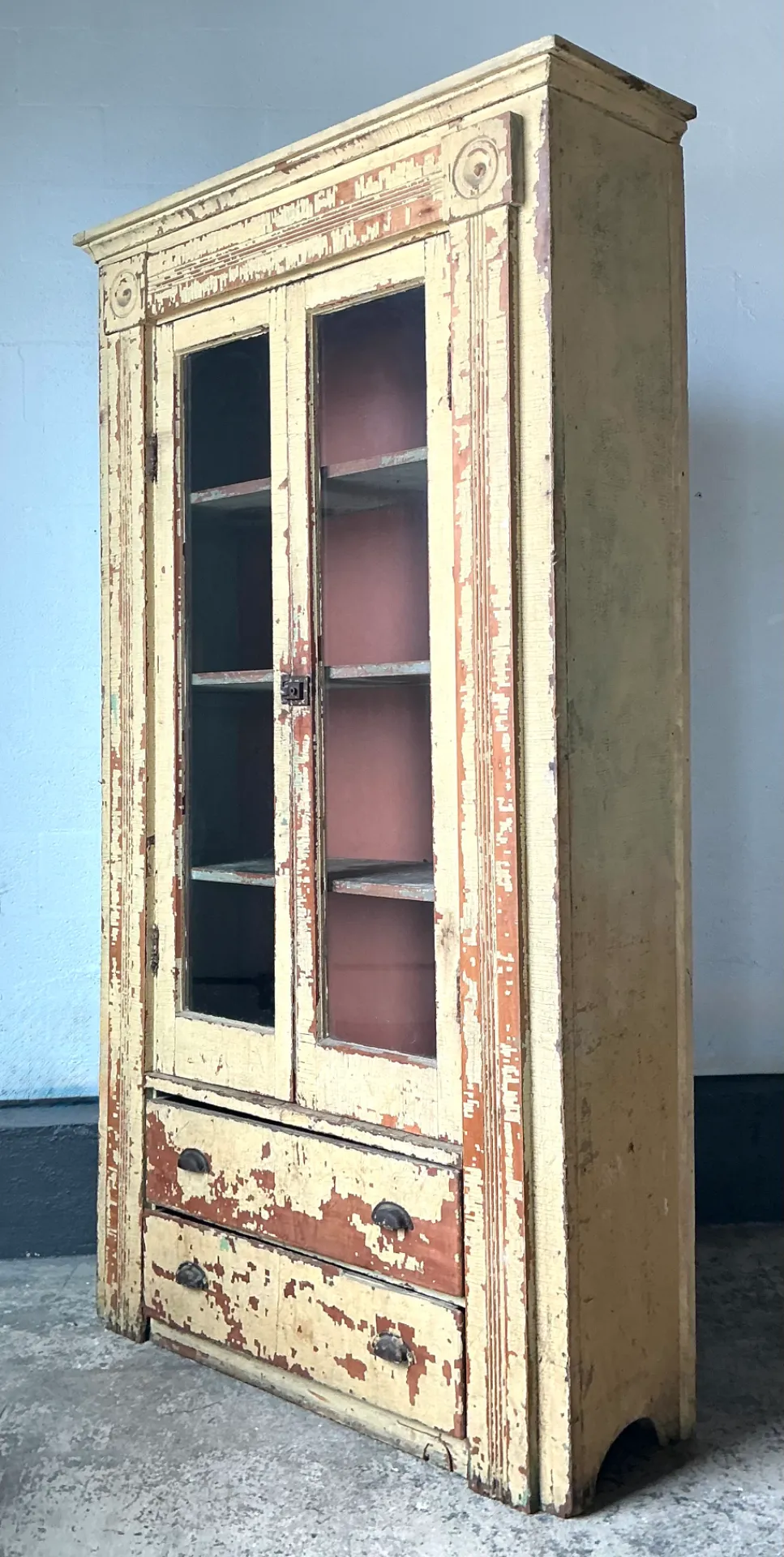 Vintage Distressed Wood and Glass Cabinet — additional photo 1
