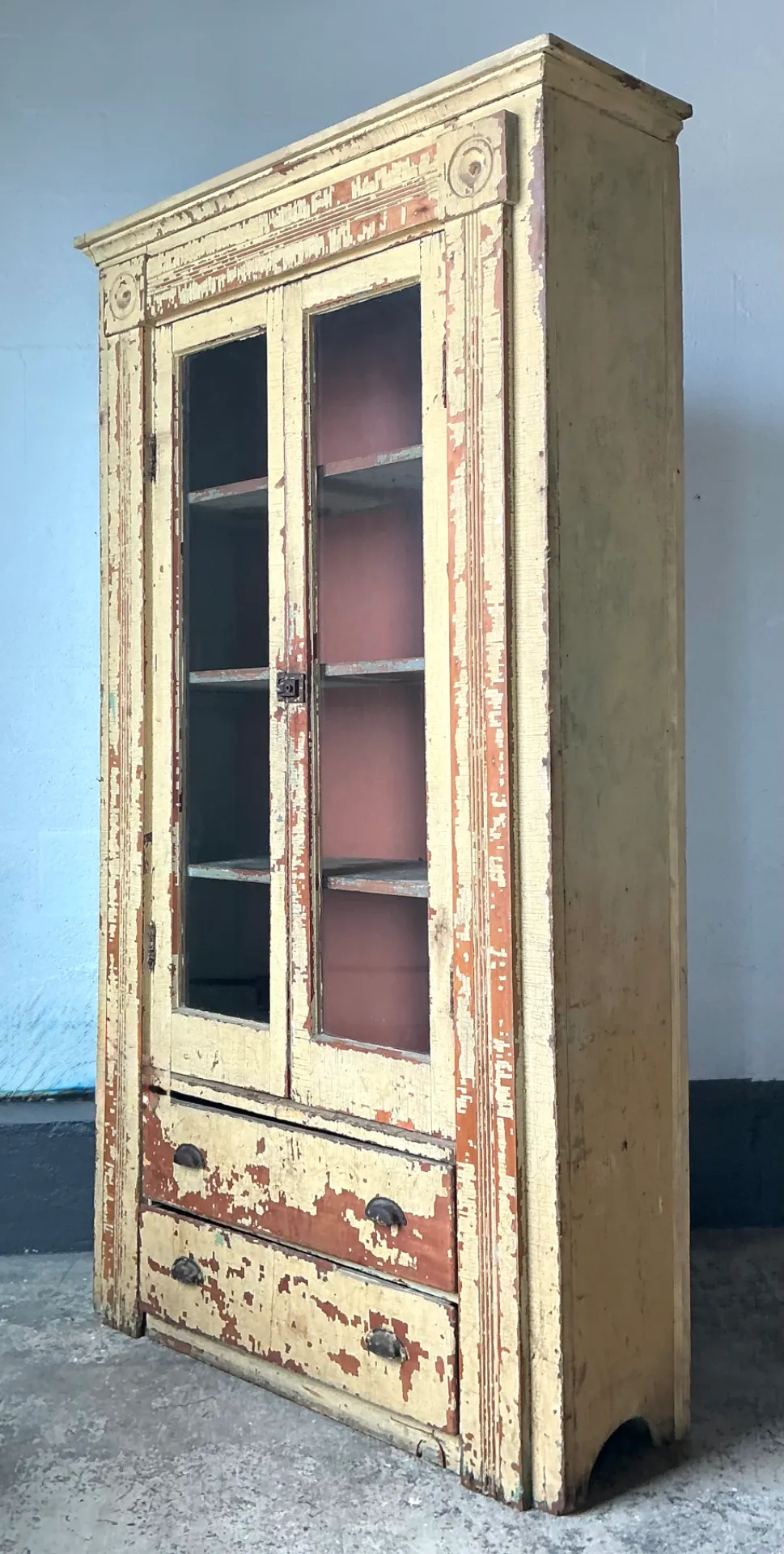 Vintage Distressed Wood and Glass Cabinet — additional photo 5
