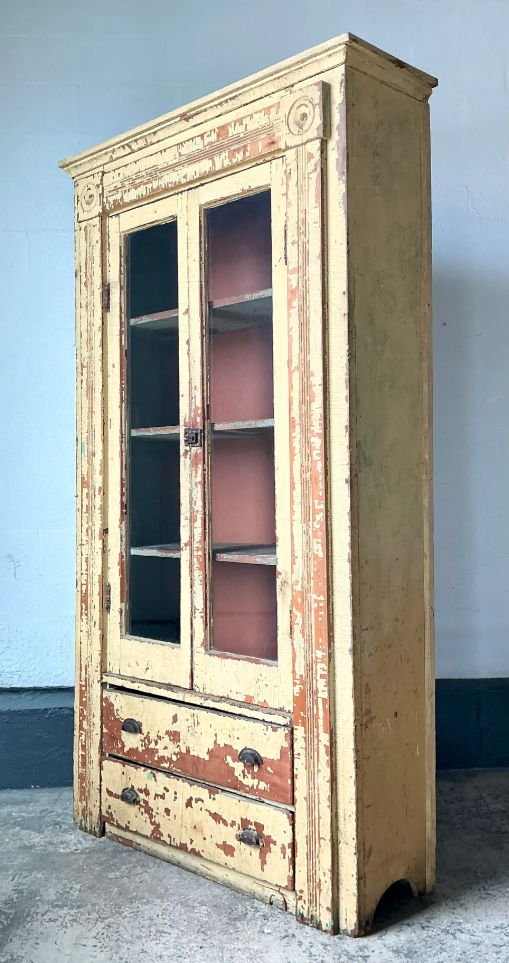 Vintage Distressed Wood and Glass Cabinet — additional photo 7
