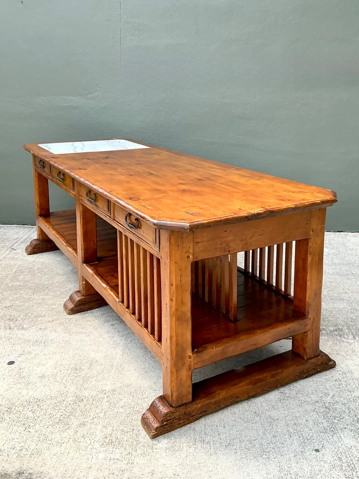 Vintage Monumental Rustic Wood and Marble Console Table — additional photo 1