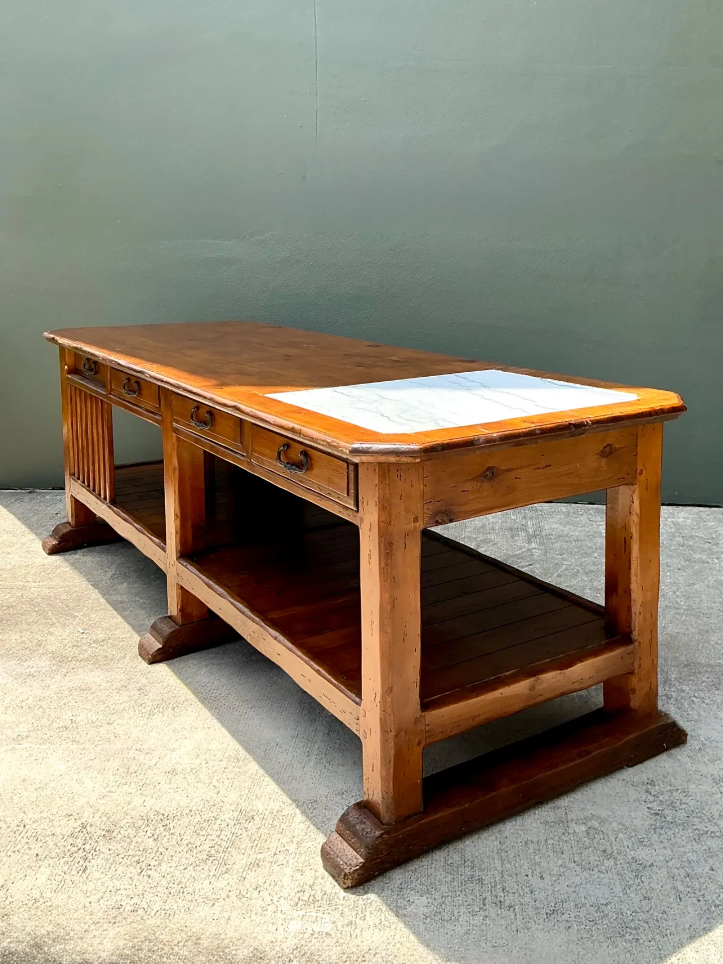 Vintage Monumental Rustic Wood and Marble Console Table — additional photo 3