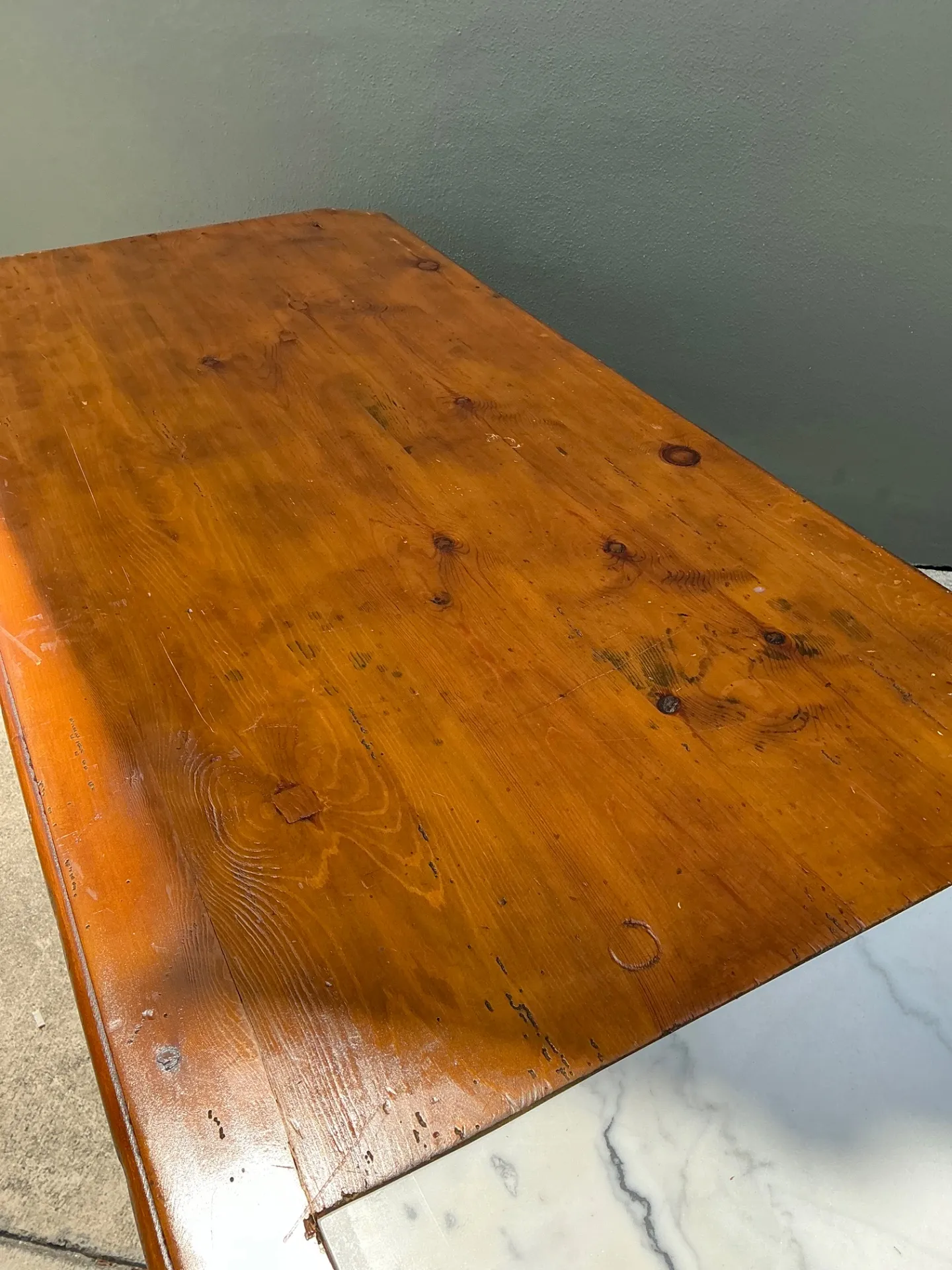 Vintage Monumental Rustic Wood and Marble Console Table — additional photo 5