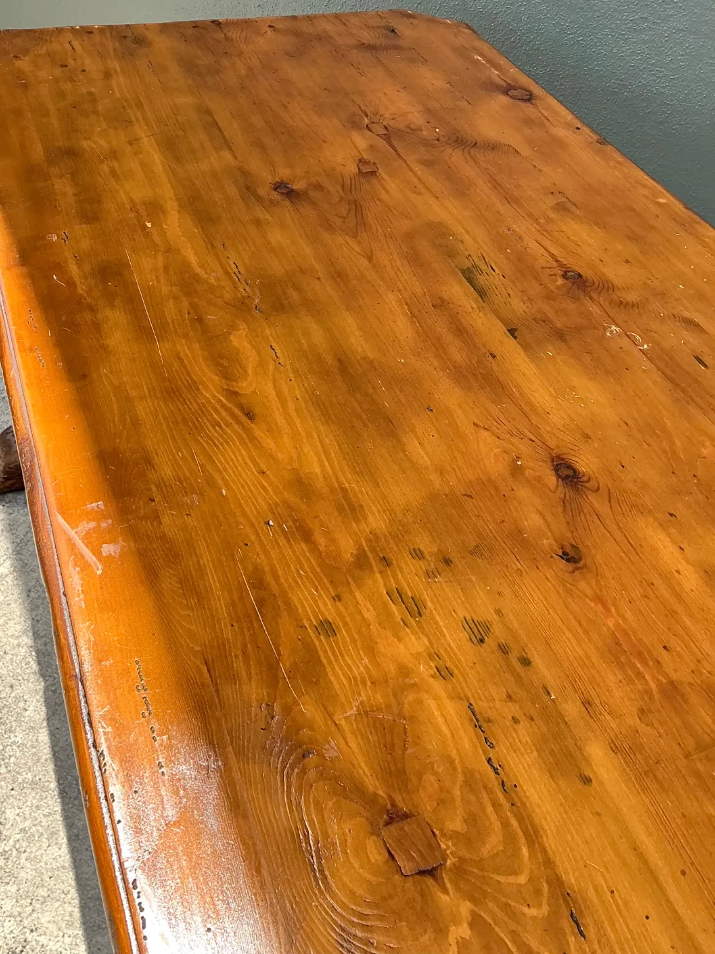 Vintage Monumental Rustic Wood and Marble Console Table — additional photo 6