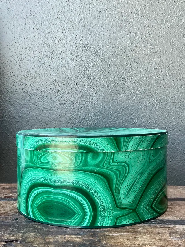 Vintage Green Malachite-Style Decorative Hat Box — additional photo 2