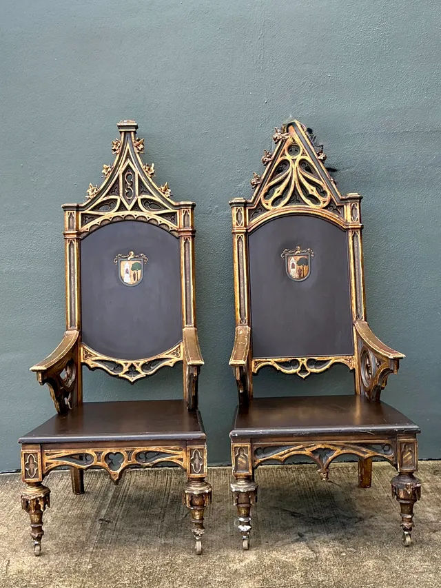 19th Century Gothic Wood High Back Chairs — additional photo 1