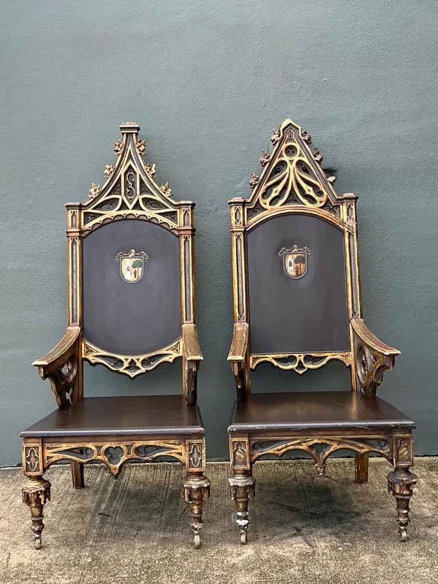 19th Century Gothic Wood High Back Chairs — additional photo 6