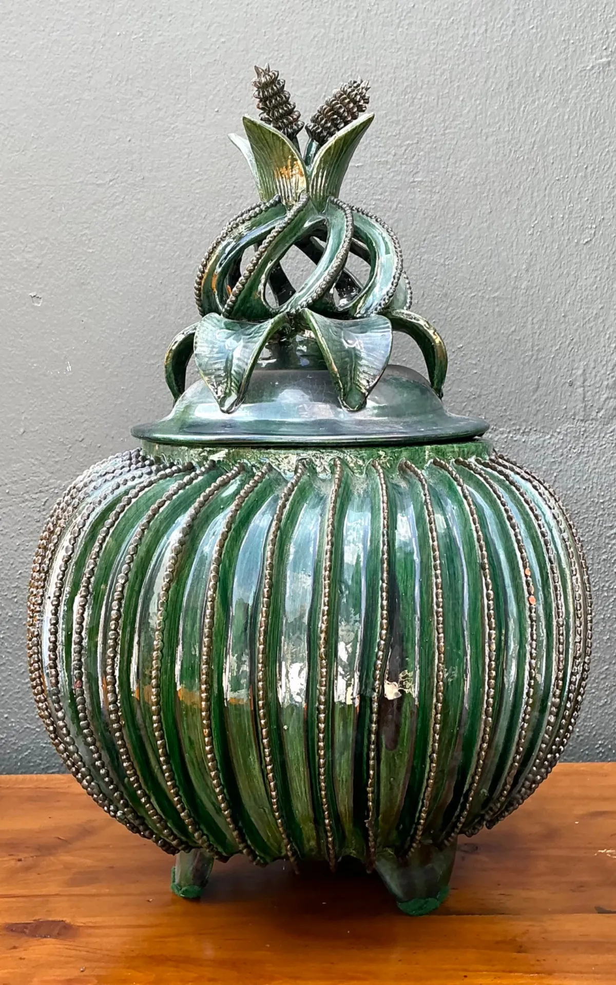Vintage Hilario Alejo Madrigal Glazed Terracotta Pineapple Jar — additional photo 3