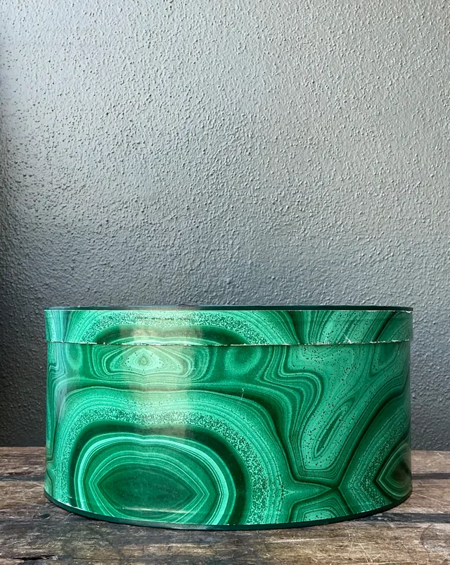 Vintage Green Malachite-Style Decorative Hat Box — additional photo 6