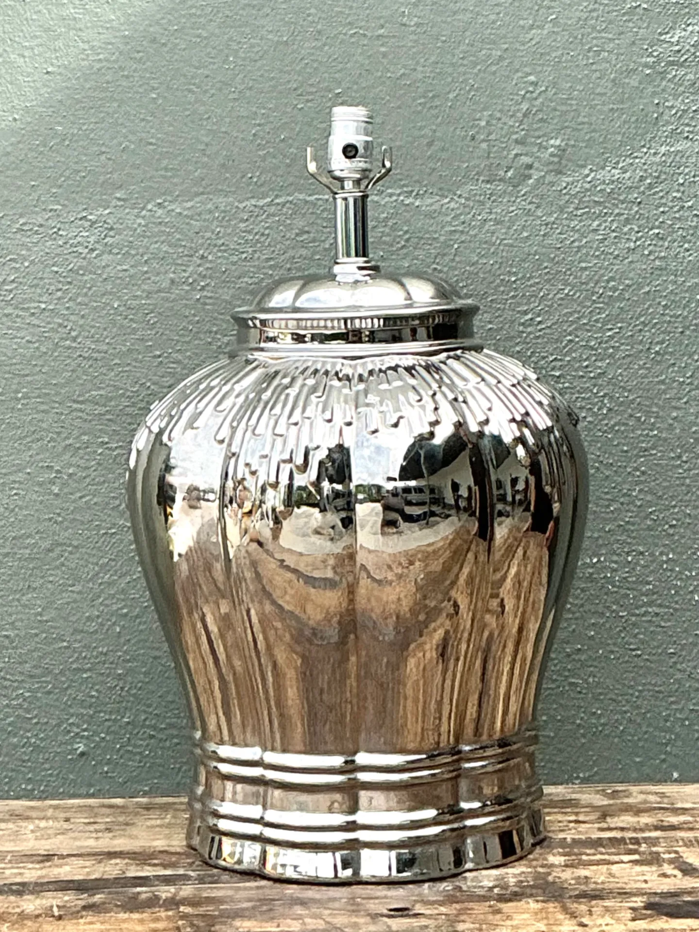 Vintage Silver Mirror Finish Glazed Ceramic Lamp — additional photo 1