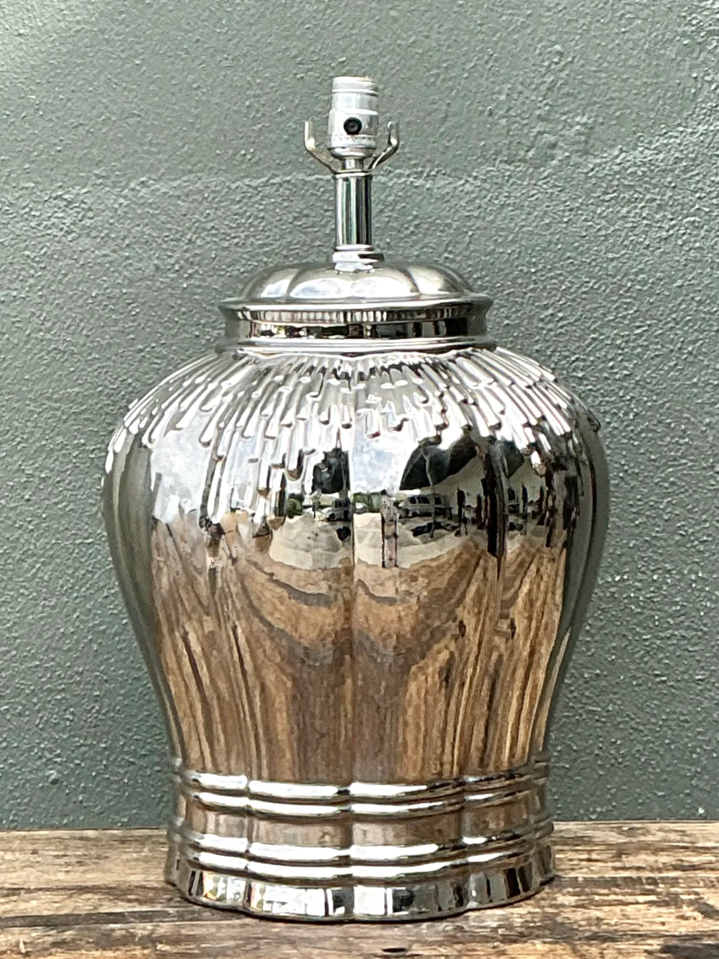 Vintage Silver Mirror Finish Glazed Ceramic Lamp — additional photo 3