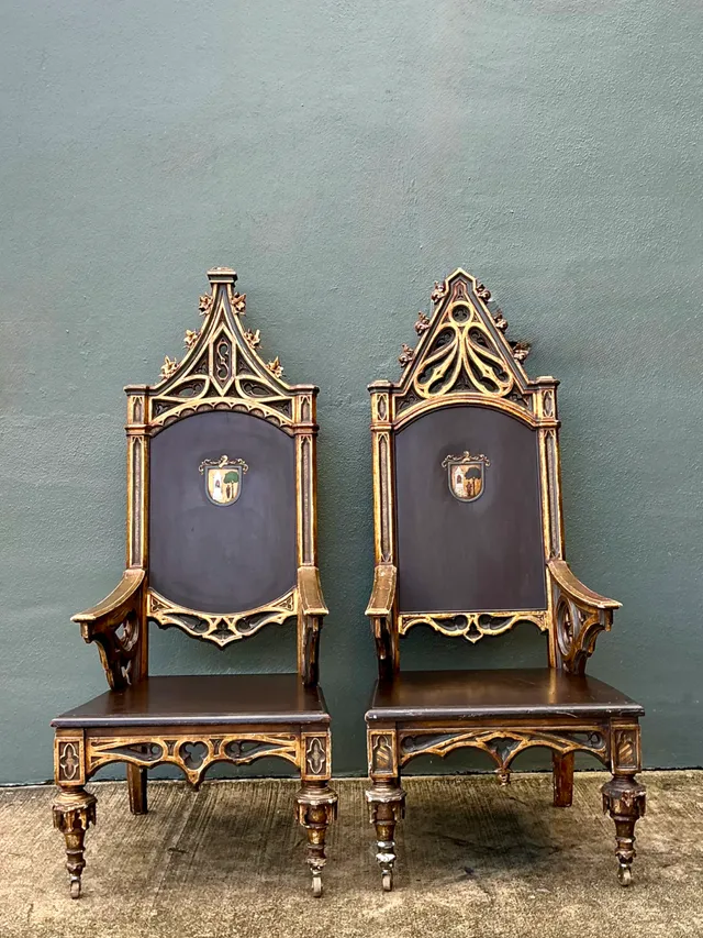 19th Century Gothic Wood High Back Chairs — additional photo 8