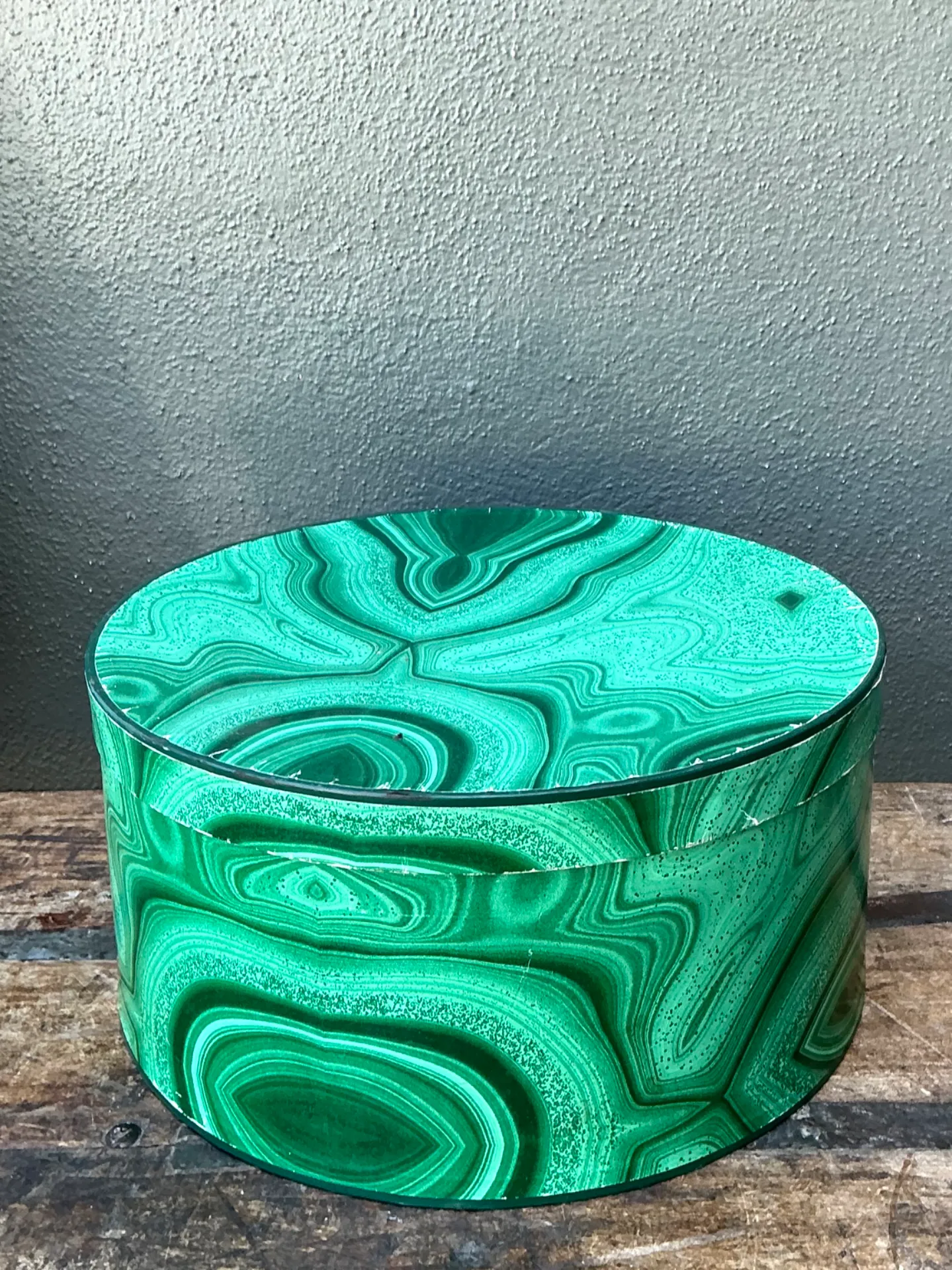 Vintage Green Malachite-Style Decorative Hat Box — additional photo 3