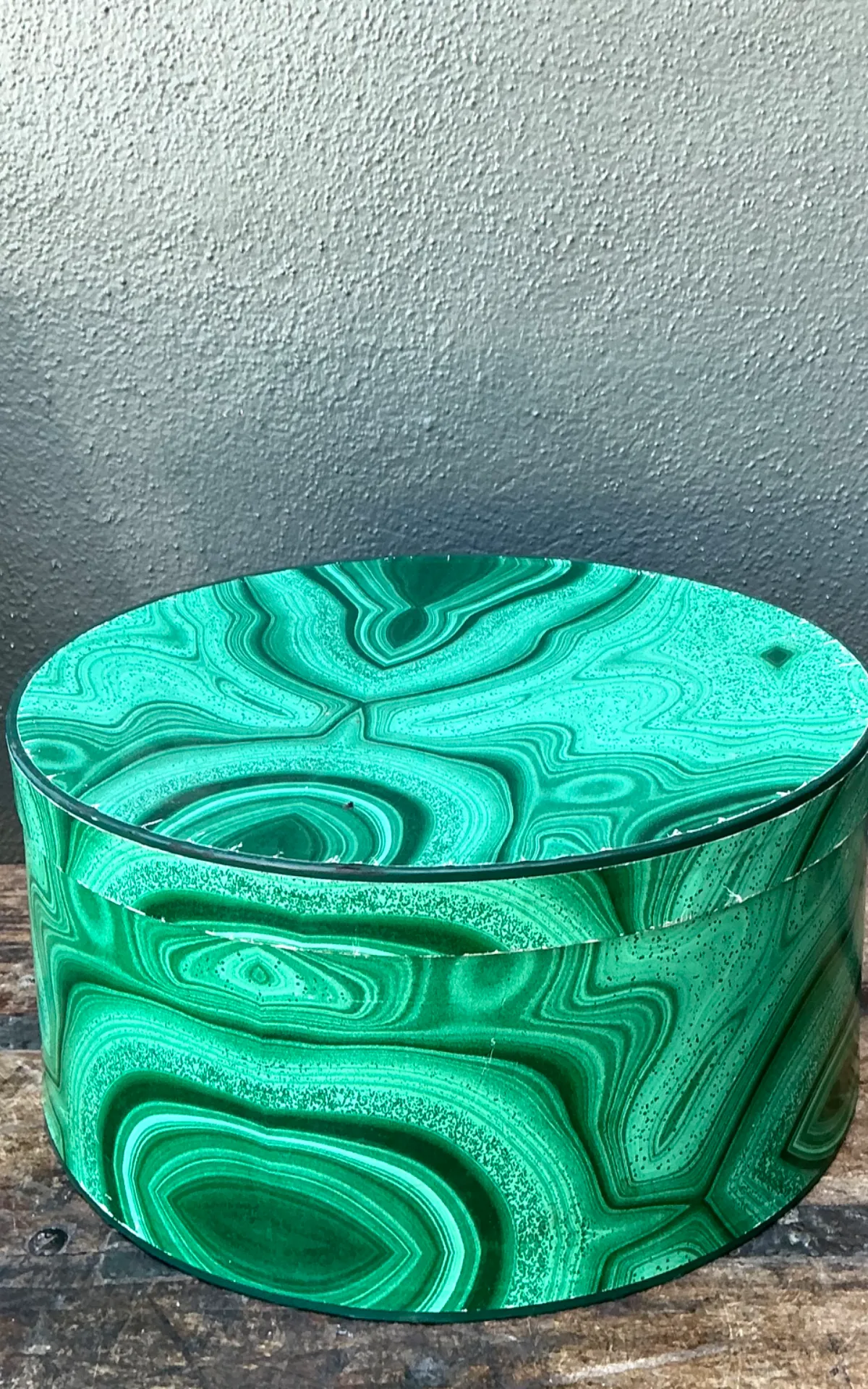 Vintage Green Malachite-Style Decorative Hat Box — additional photo 3