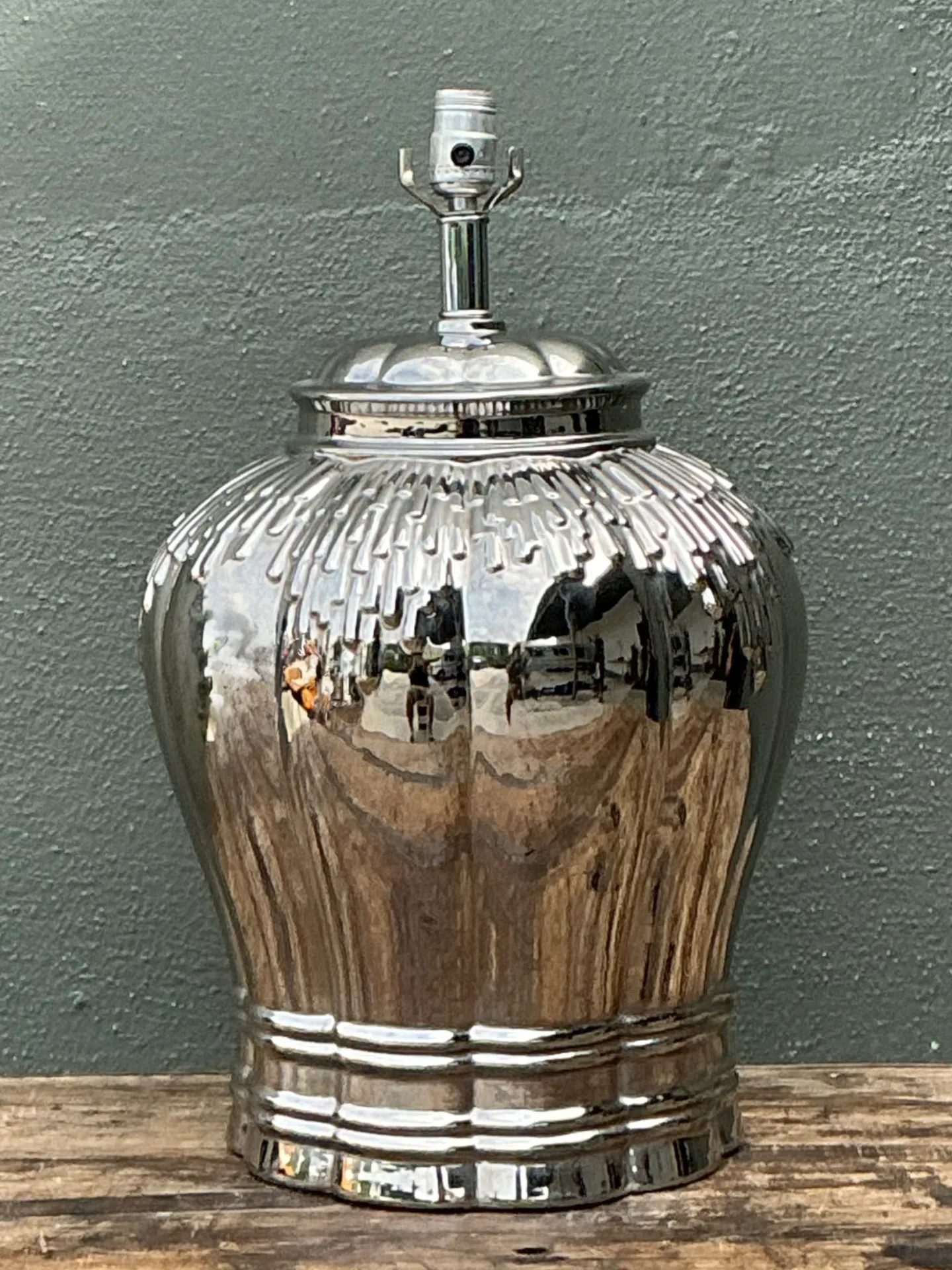 Vintage Silver Mirror Finish Glazed Ceramic Lamp — additional photo 7