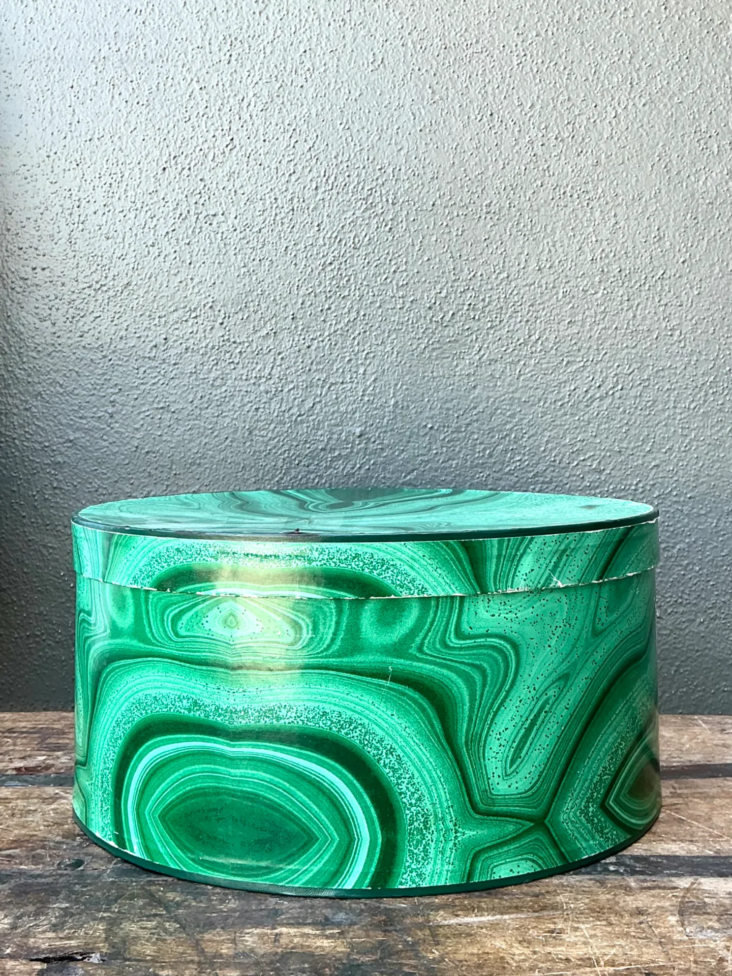 Vintage Green Malachite-Style Decorative Hat Box — additional photo 1