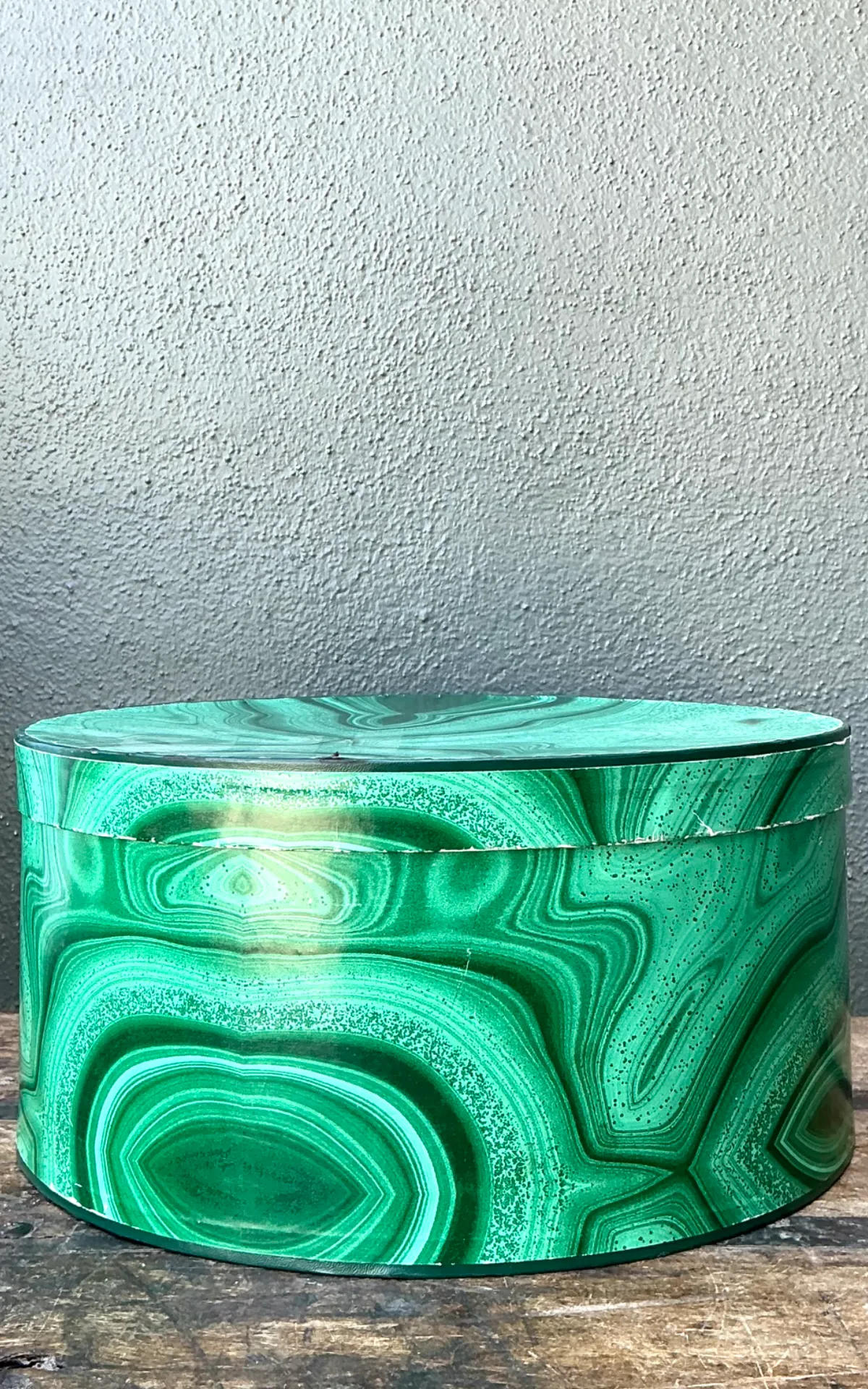 Vintage Green Malachite-Style Decorative Hat Box