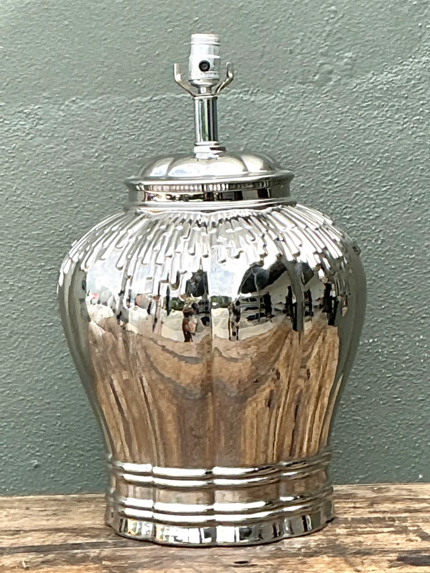 Vintage Silver Mirror Finish Glazed Ceramic Lamp — additional photo 2