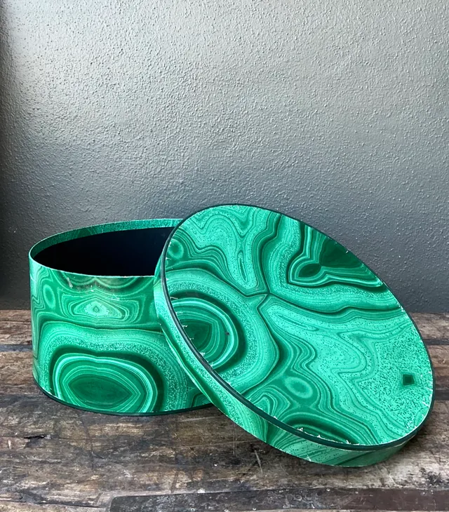 Vintage Green Malachite-Style Decorative Hat Box — additional photo 7