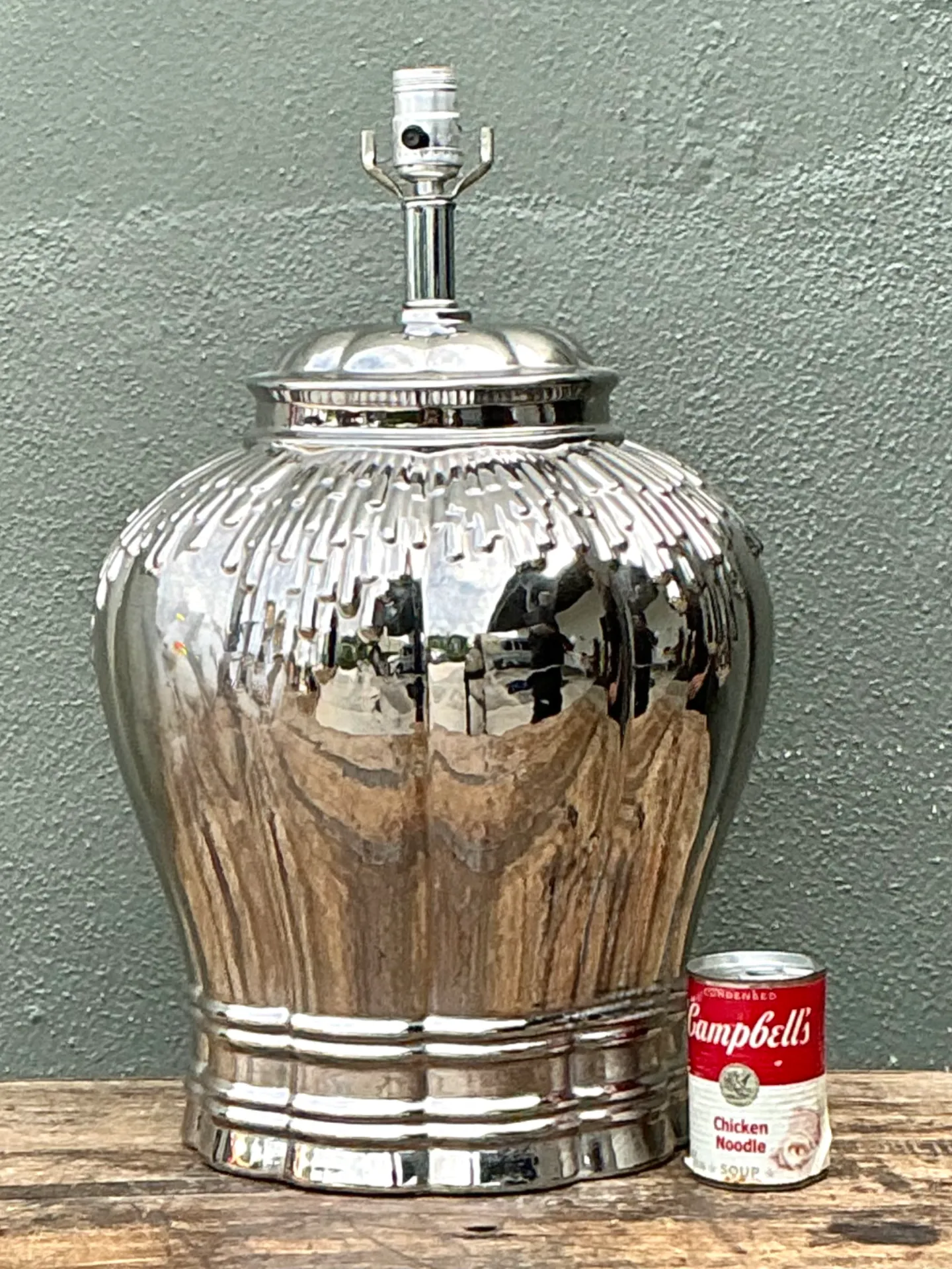 Vintage Silver Mirror Finish Glazed Ceramic Lamp — additional photo 4