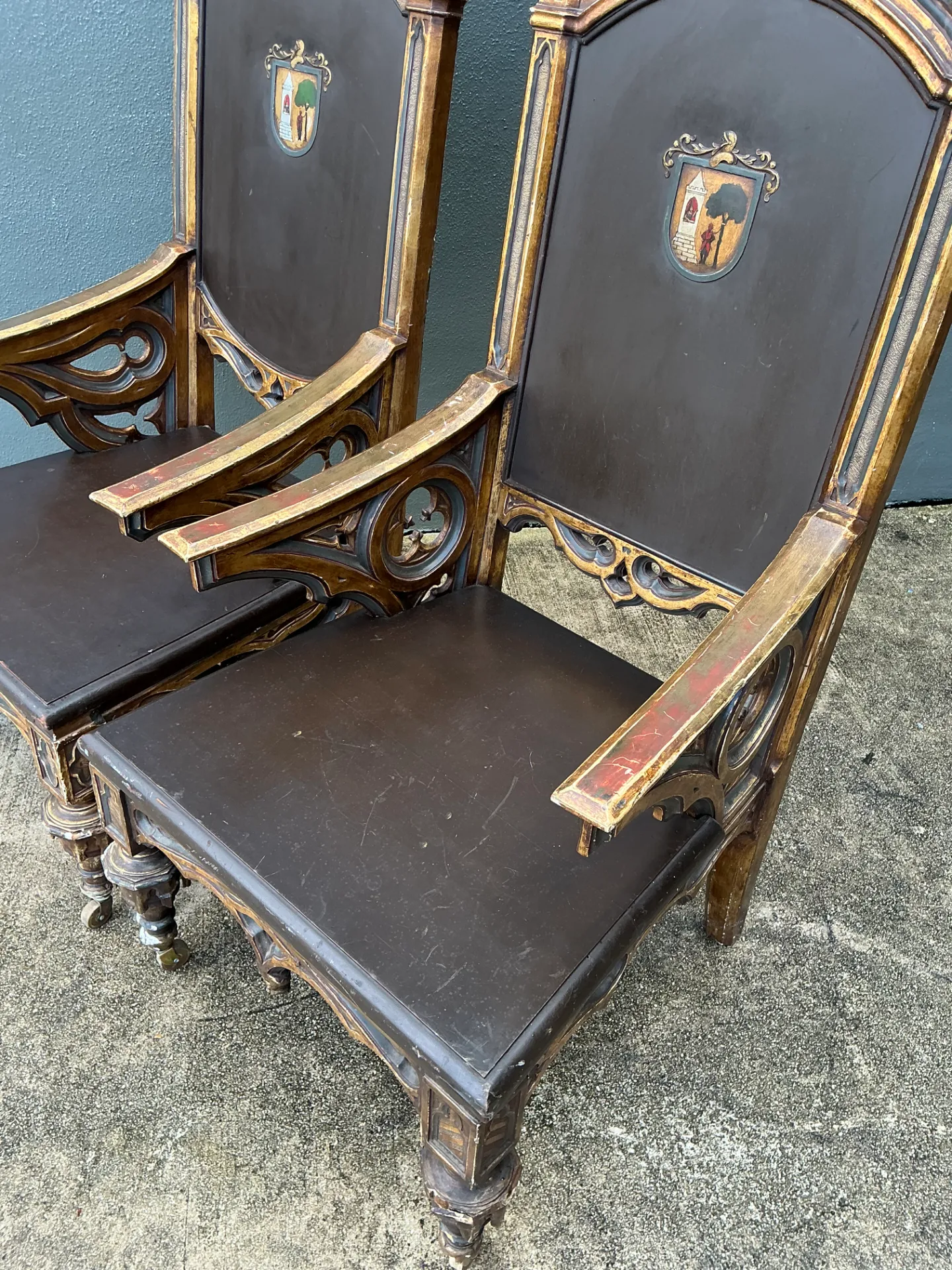 19th Century Gothic Wood High Back Chairs — additional photo 2