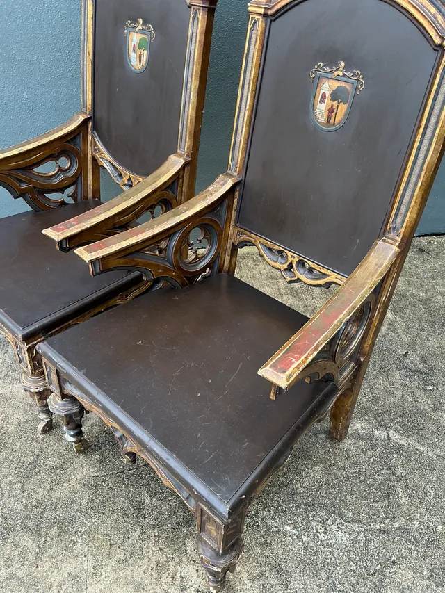 19th Century Gothic Wood High Back Chairs — additional photo 2