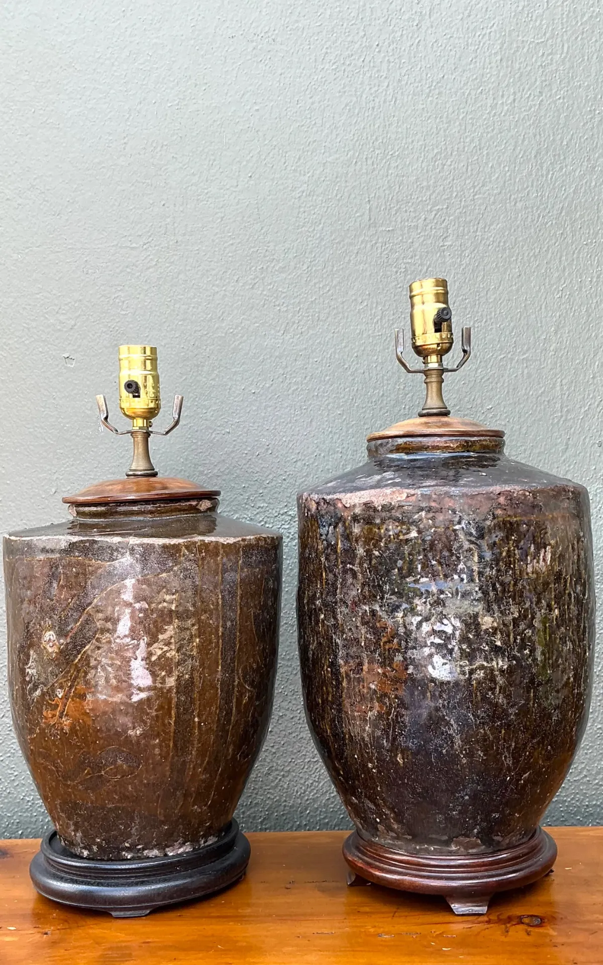 Vintage Boho Glazed Ceramic Lamps - Set Of 2 - Side view