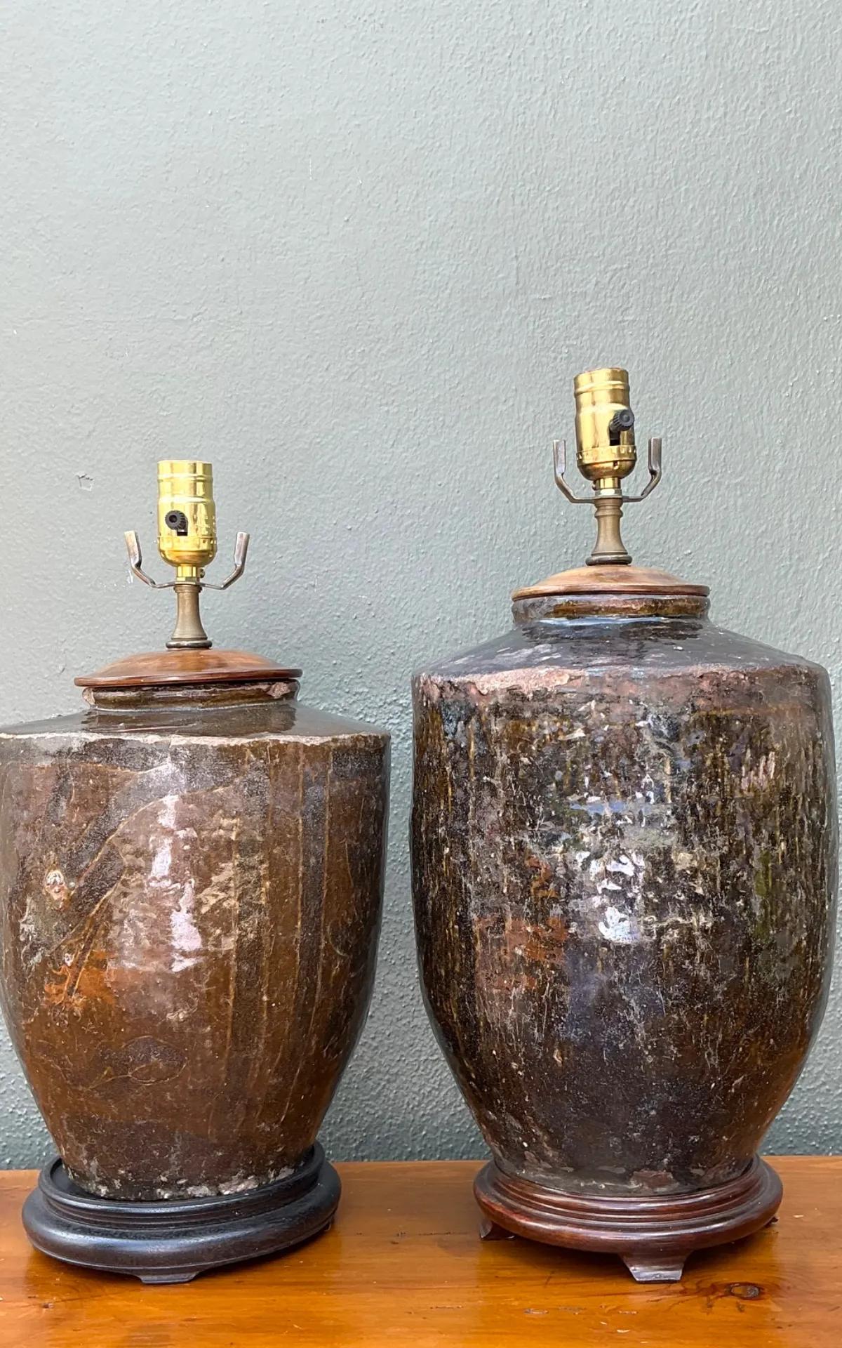 Vintage Boho Glazed Ceramic Lamps - Set Of 2 - Back view