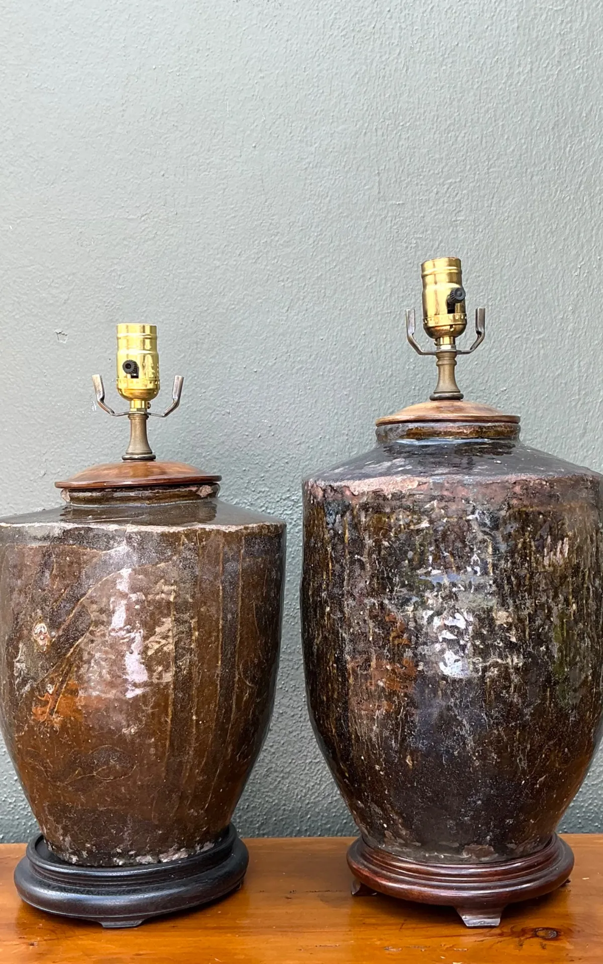 Vintage Boho Glazed Ceramic Lamps - Set Of 2 - Angle view