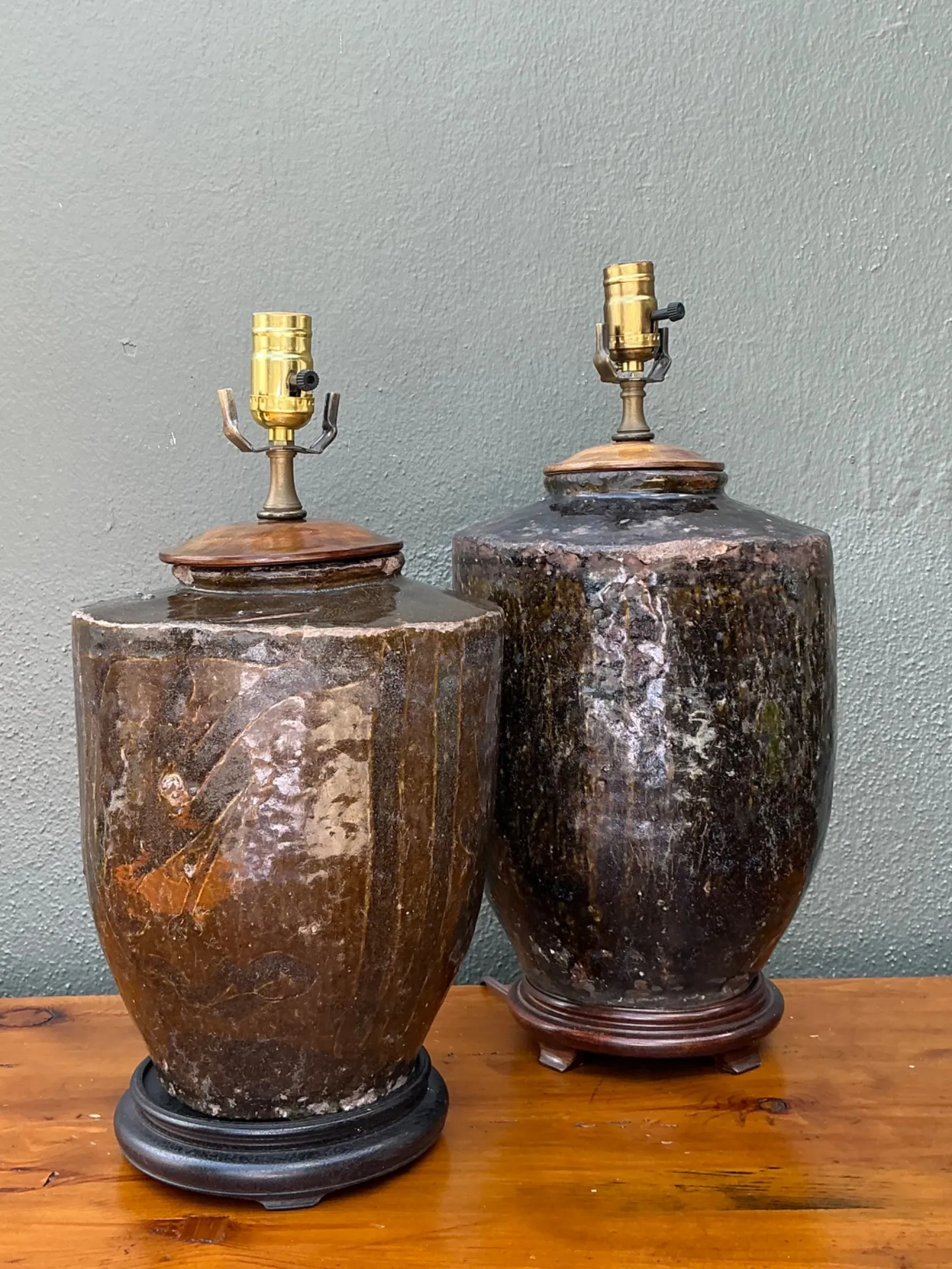 Vintage Boho Glazed Ceramic Lamps - Set Of 2 — additional photo 1