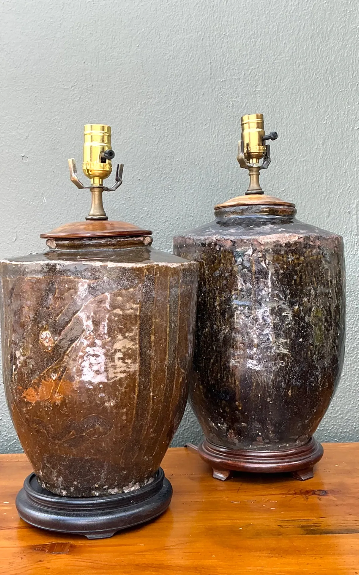 Vintage Boho Glazed Ceramic Lamps - Set Of 2 - Bottom view