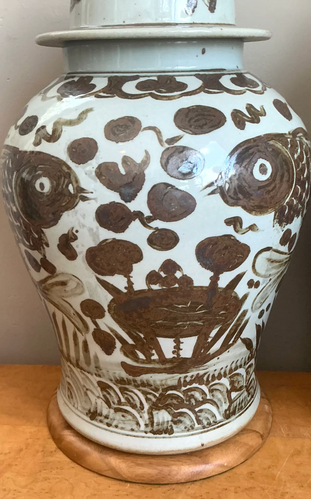 Vintage Hand-Painted Ceramic Ginger Jar Lamps - Pair — additional photo 6