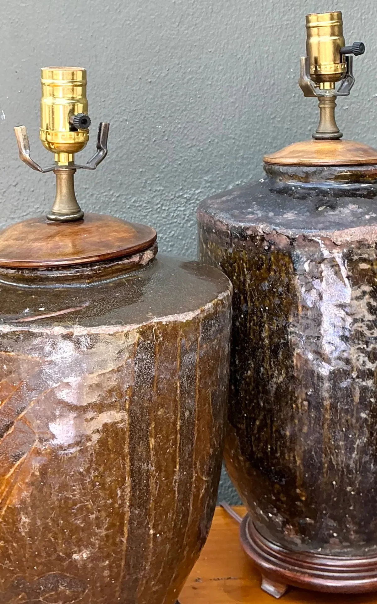 Vintage Boho Glazed Ceramic Lamps - Set Of 2 - Close-up view