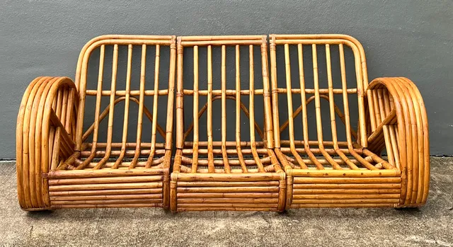 Mid-Century Modern Five Strand Rattan Sofa After Frankl — additional photo 1