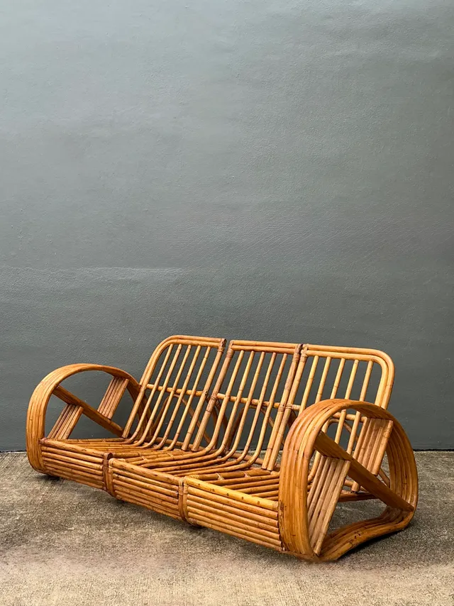 Mid-Century Modern Five Strand Rattan Sofa After Frankl — additional photo 2