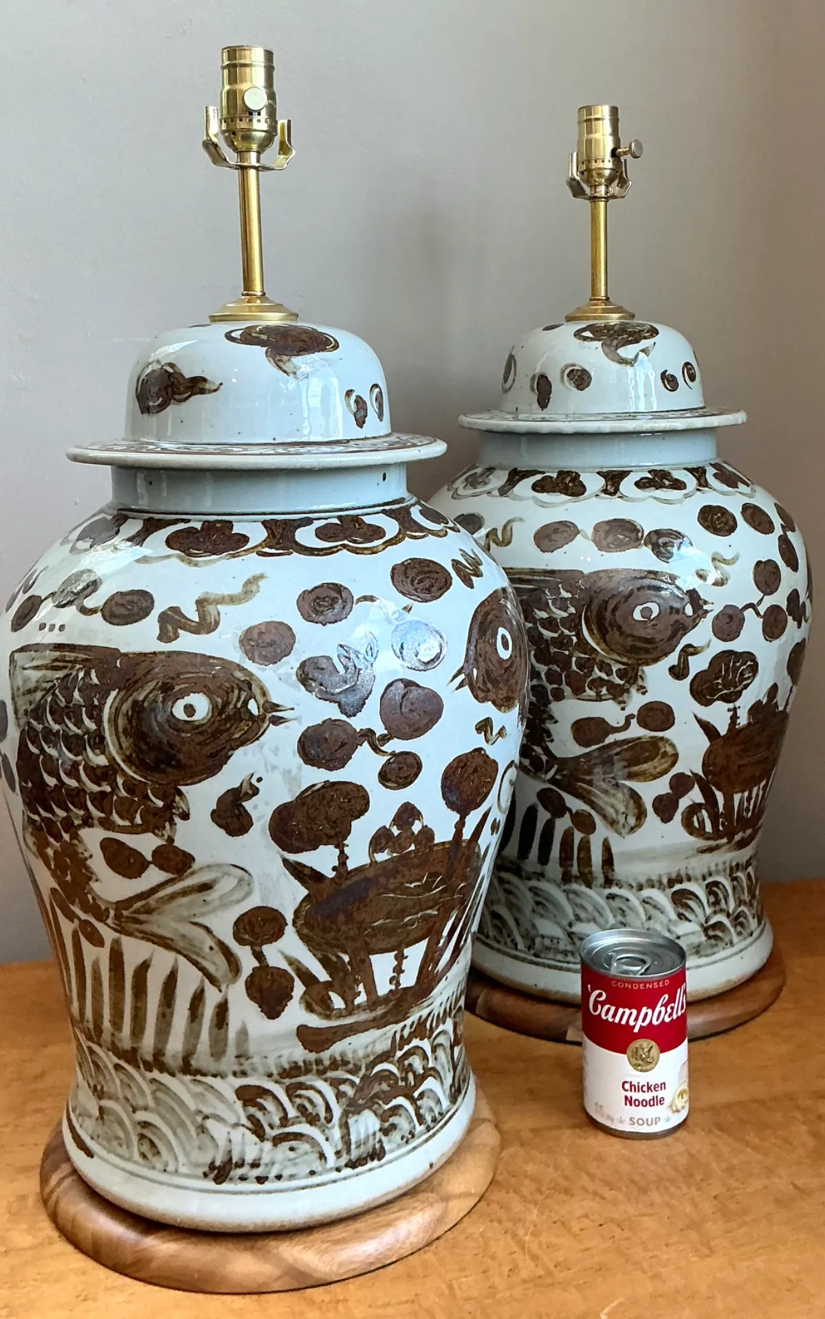 Vintage Hand-Painted Ceramic Ginger Jar Lamps - Pair — additional photo 5