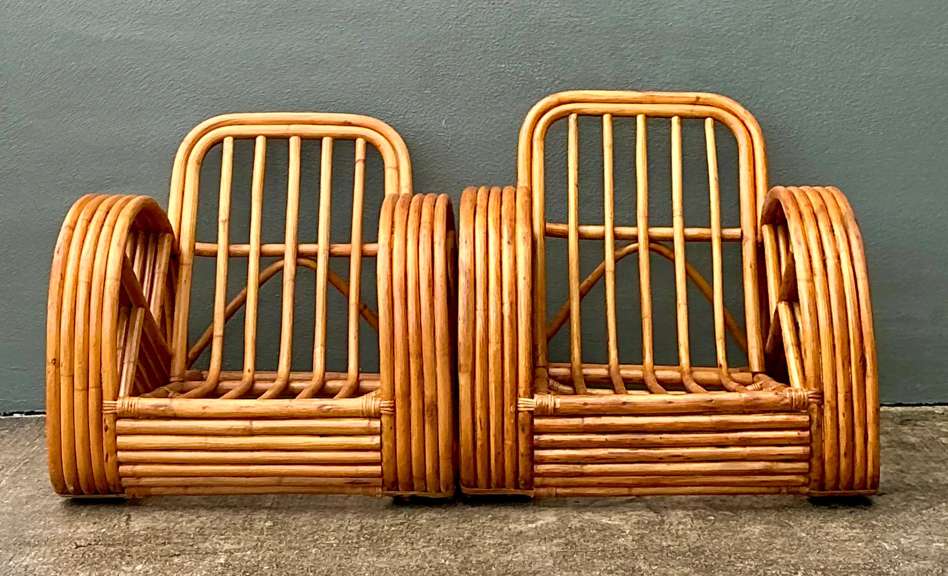 Mid-Century Modern Five Strand Rattan Lounge Chairs - A Pair — additional photo 1