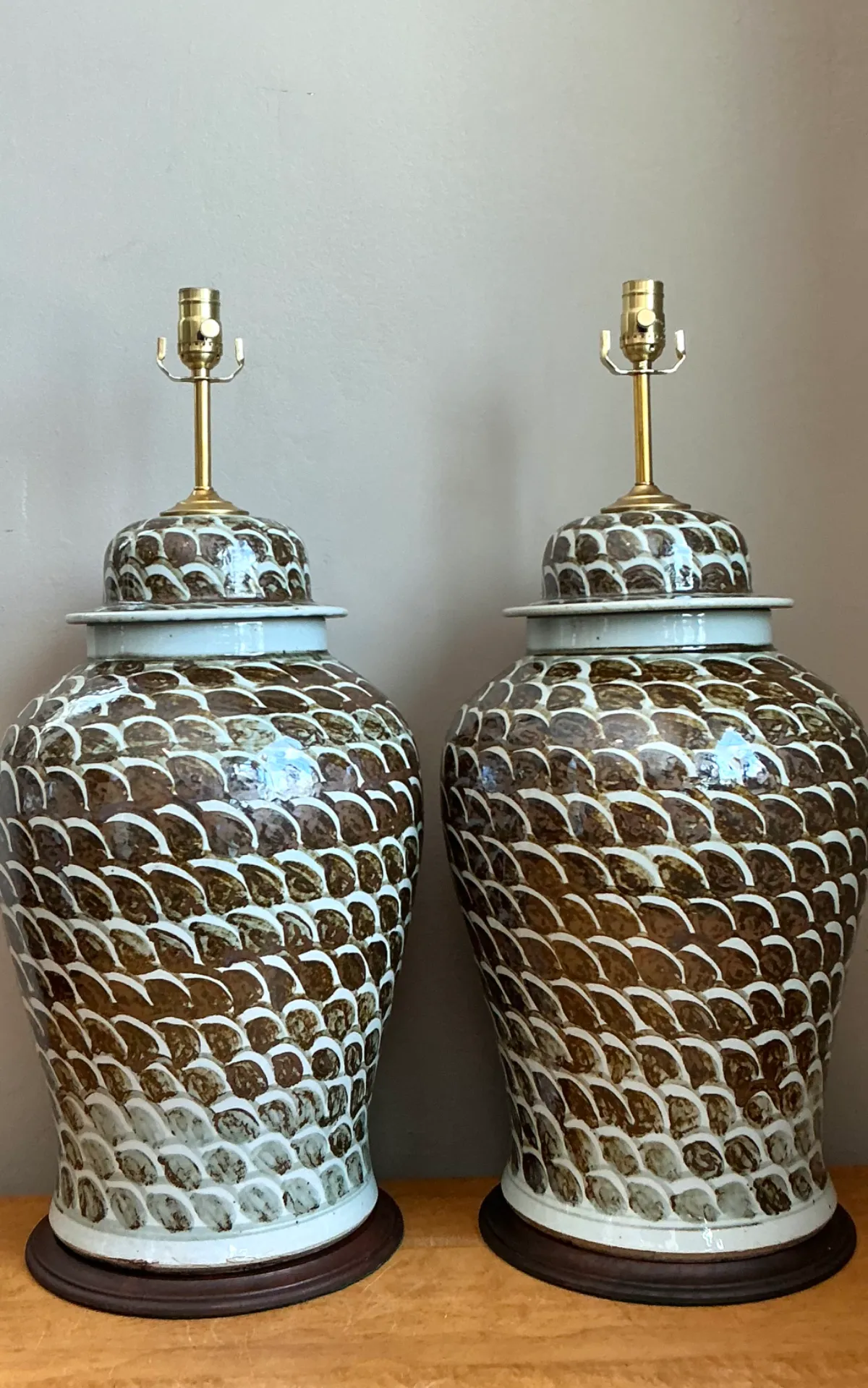 Vintage Ceramic Ginger Jar Table Lamps - Pair