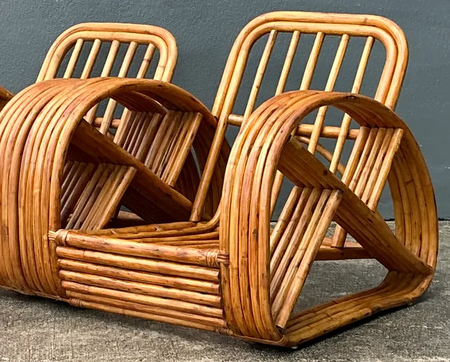 Mid-Century Modern Five Strand Rattan Lounge Chairs - A Pair — additional photo 5