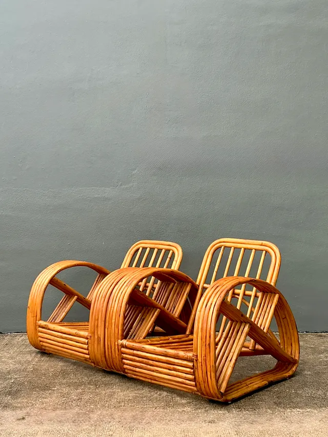 Mid-Century Modern Five Strand Rattan Lounge Chairs - A Pair — additional photo 6