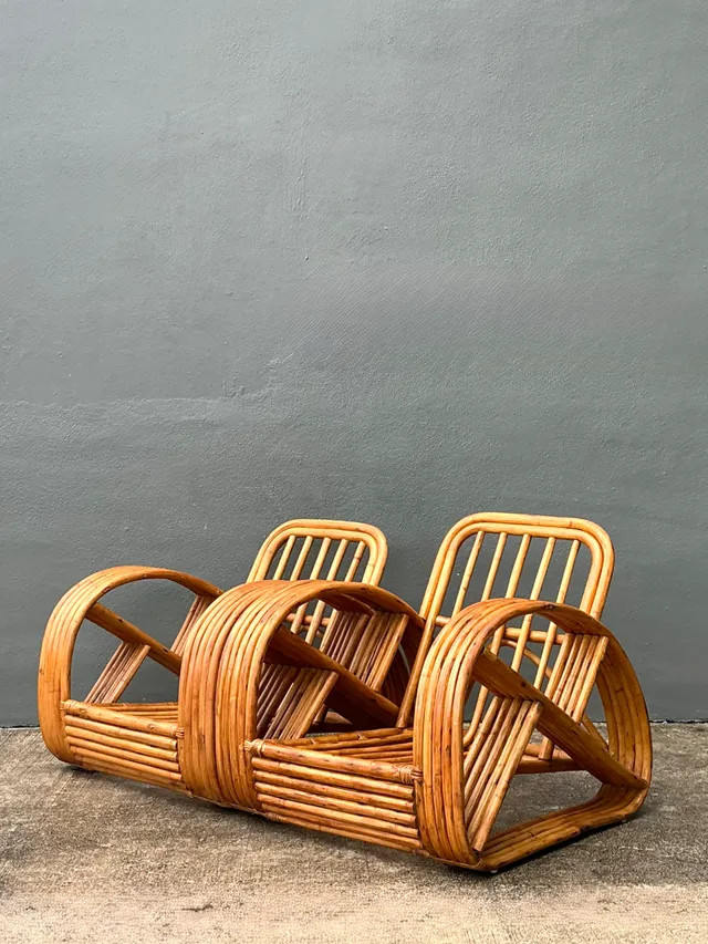 Mid-Century Modern Five Strand Rattan Lounge Chairs - A Pair — additional photo 2