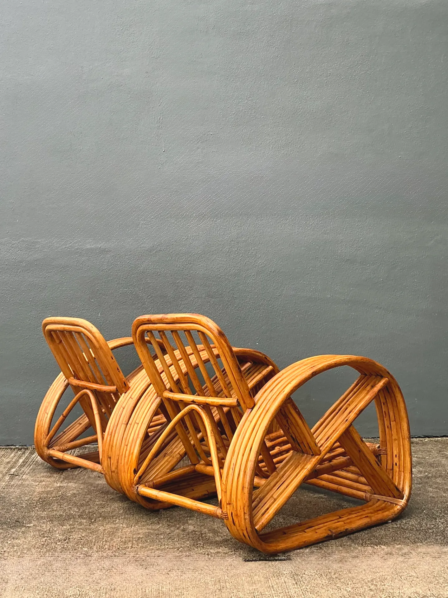 Mid-Century Modern Five Strand Rattan Lounge Chairs - A Pair — additional photo 4